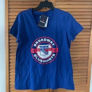 NHL Women’s New York Rangers Local Slogan Blue V-Neck T-Shirt Sz L NWT